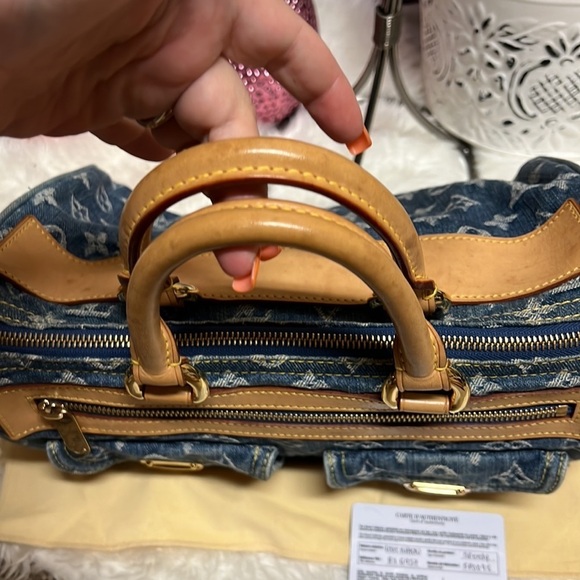 LOUIS VUITTON Speedy Neo Handbag Blue Monogram Denim Satchel - Picture 7 of 13